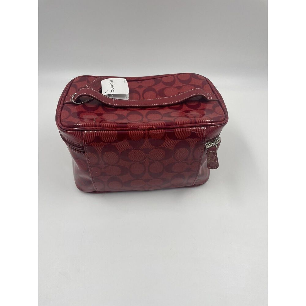 Large COACH Vinyl Toiletry Travel Cosmetic Bag Case Signature Red Rare Vintage - Picture 3 of 12